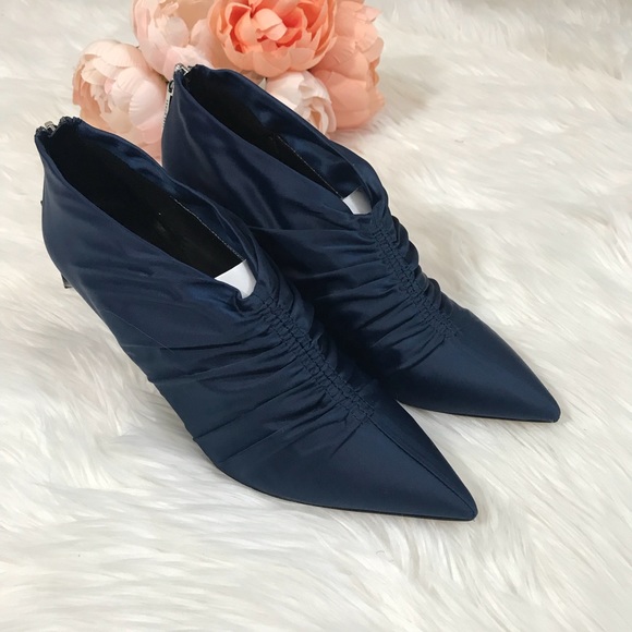 NWT ZARA Blue Gathered Satin High Heel Ankle Boots - Picture 8 of 8